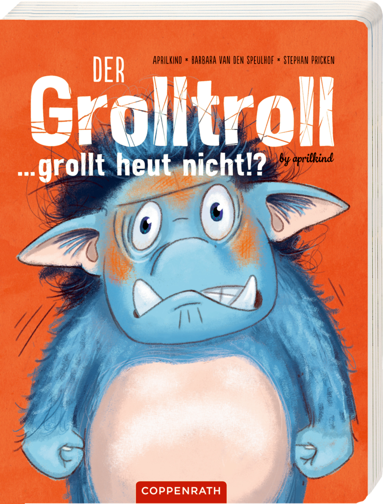 Cover des Kinderbuchs „Der Grolltroll“: Ein blauer, pelziger Troll mit großen Augen ballt wütend die Fäuste.
