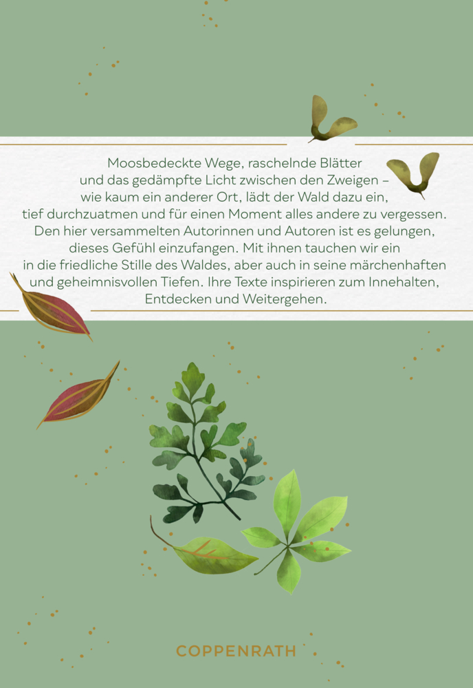 Illustration mit verschiedenen grünen und rötlichen Blättern auf grünem Hintergrund, unten Schriftzug „Coppenrath“.