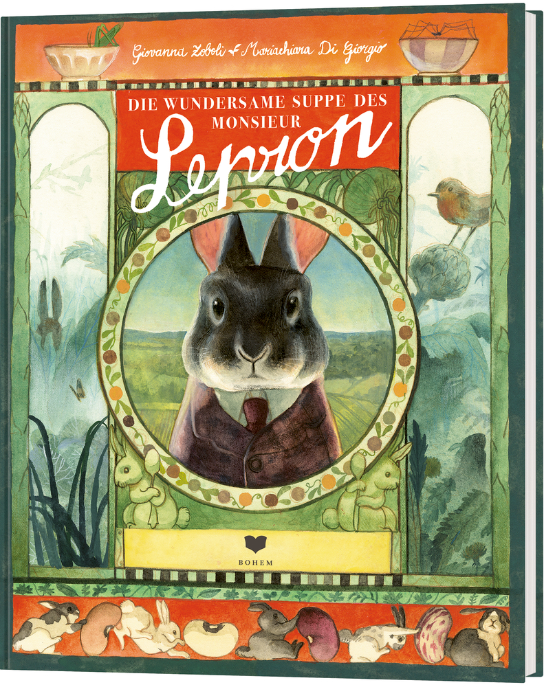 Farbenfroher Buchumschlag: Ein Hase im Anzug, umgeben von Tieren, Pflanzen und Titeltext.