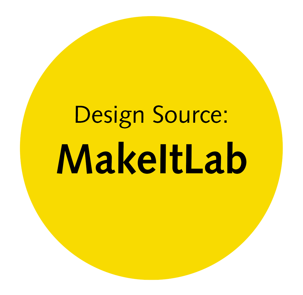 Gelber Kreis mit schwarzem Text „Design Source: MakeItLab“.