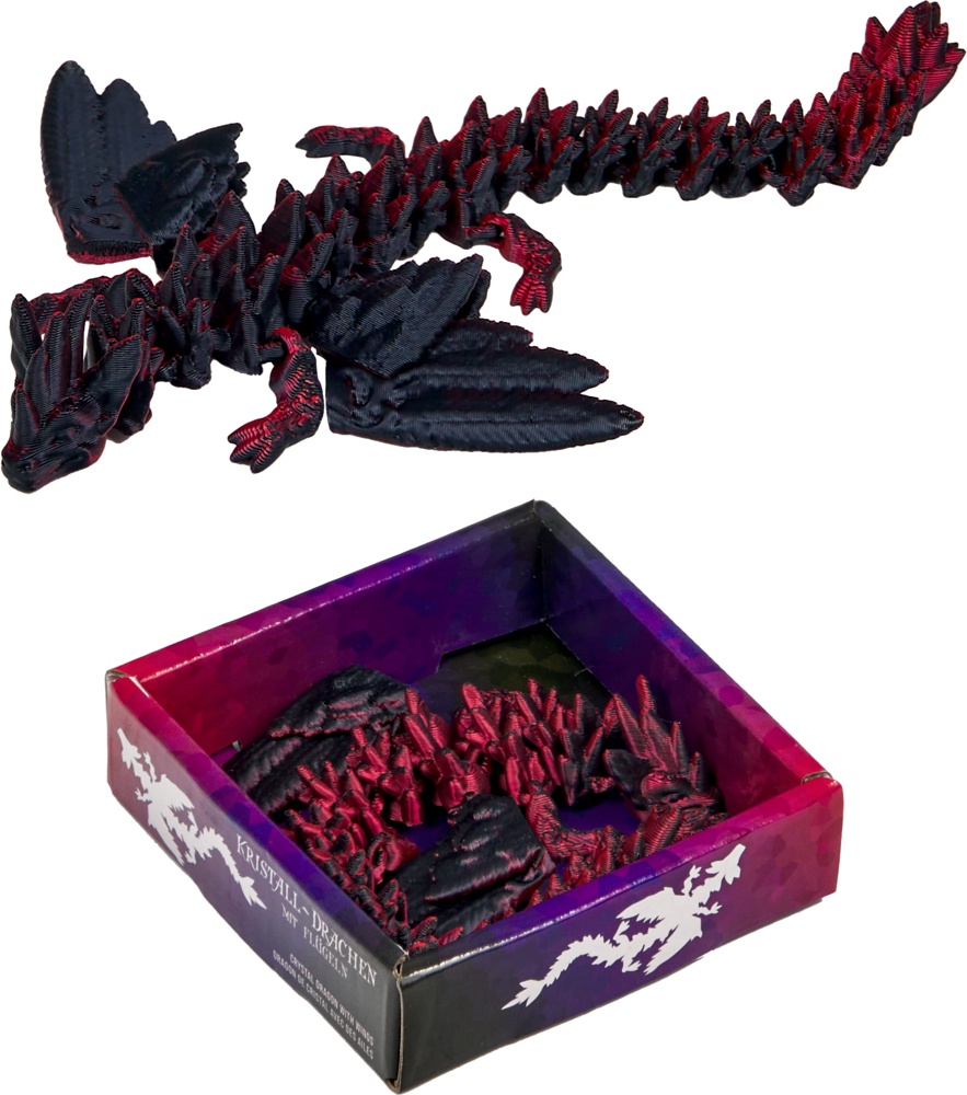 schwarz/rot, Kristall-Drache mit Flügeln - Kristalltier