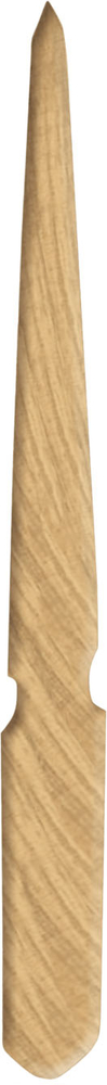 Brieföffner aus Holz mit einer spitzen Spitze und einer kleinen Kerbe auf einer Seite.