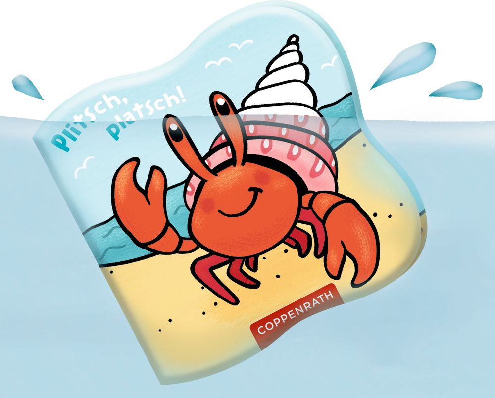 Das Buch „Plitsch, platsch!“ schwimmt im Wasser und weuchslt die Farbe.